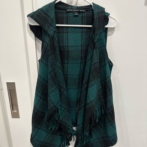 Green Plaid Hooded Fringe Vest by Hyfve Size S- perfect for holidays